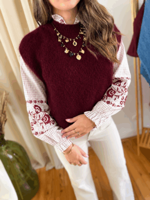 Léon pull sans manches bordeaux