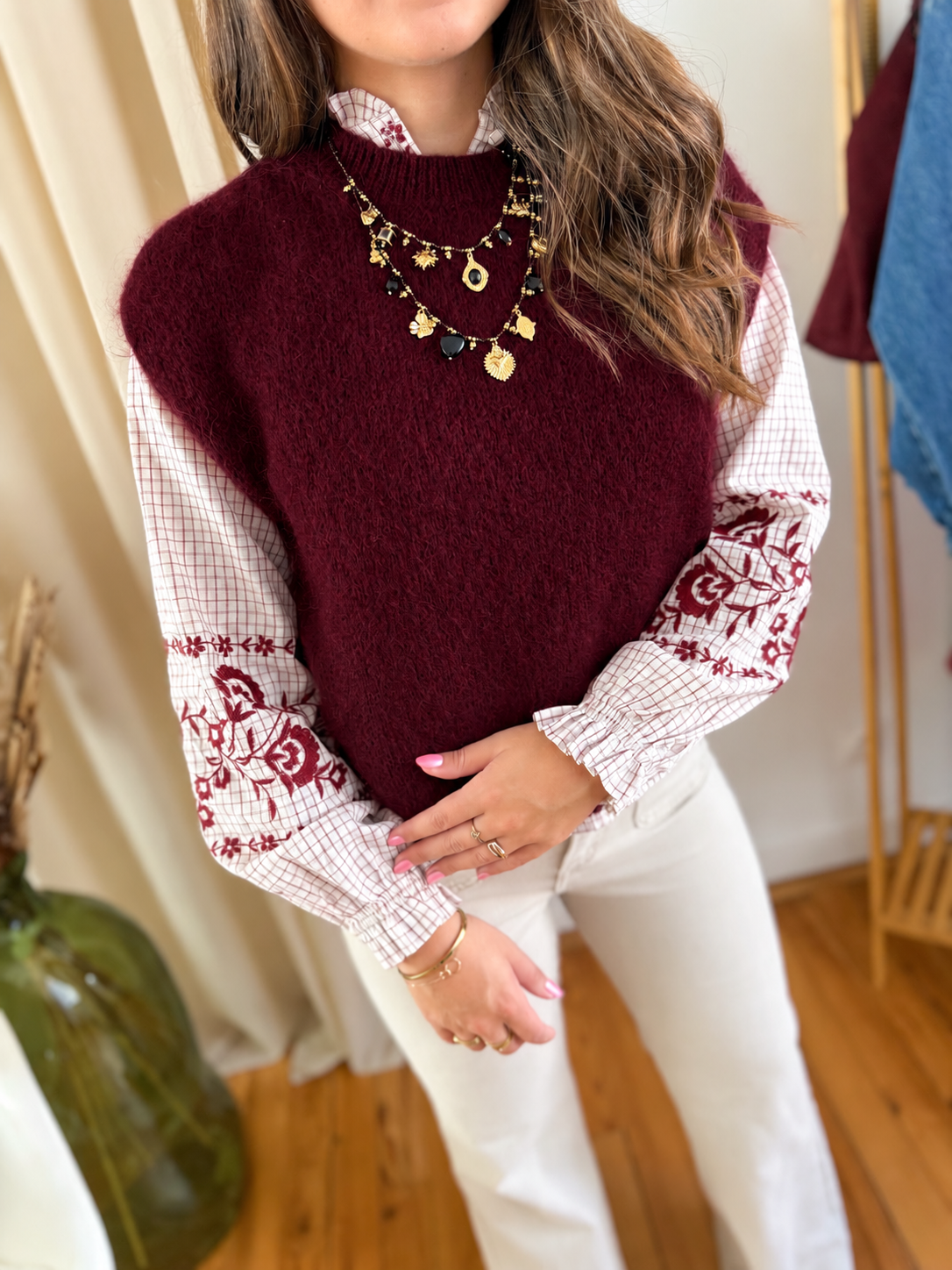 Léon pull sans manches bordeaux