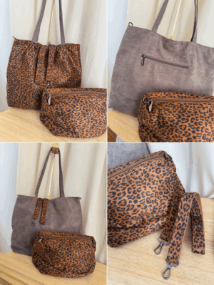 Sac réversible taupe et léo + pochette