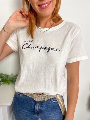 Champagne tee shirt blanc