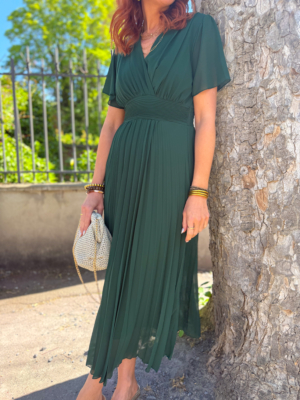 Lucie robe longue plissée verte