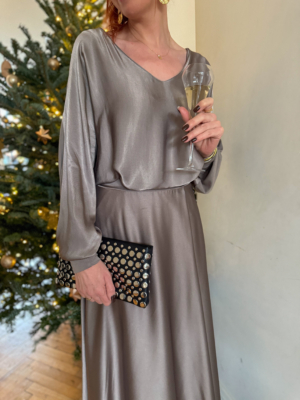 Ines blouse satinée taupe