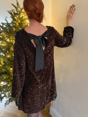 Lena robe velours sequins choco