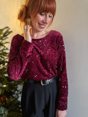 Fred haut velours sequins bordeaux