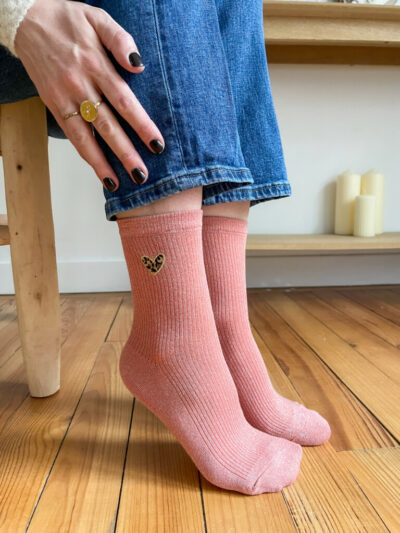 Chaussettes coeur léo saumon
