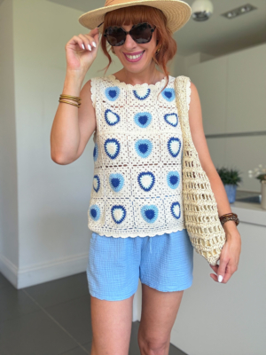 Roman top crochet bleu