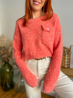 Leo pull bouclettes corail