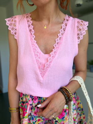 Bill top rose à broderies