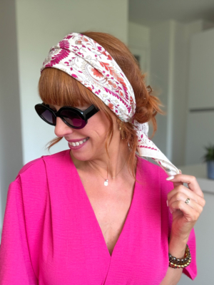 Foulard fuchsia orange et vert