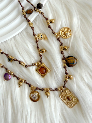 Collier double breloques marron