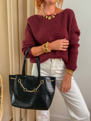 Zac cabas croco noir et chaine