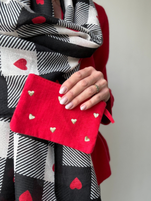 Pochette cœurs gold rouge