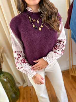 Léon pull sans manches aubergine