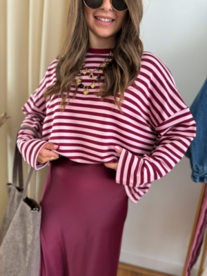 Coeur marinière rose et bordeaux