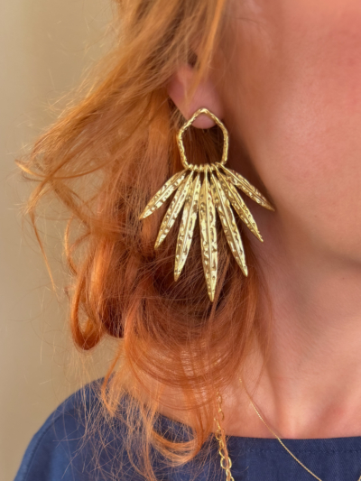 Palme boucles d'oreilles acier doré – Image 2
