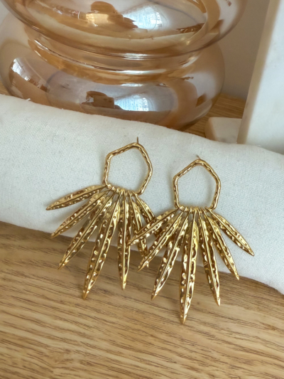 Palme boucles d'oreilles acier doré – Image 5