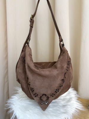 Grand sac suédine taupe + bandoulière amovible