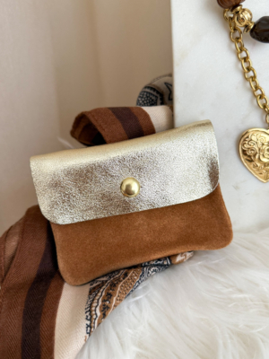 Porte monnaie daim camel