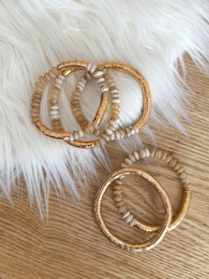 Ensemble 5 bracelets écru et doré
