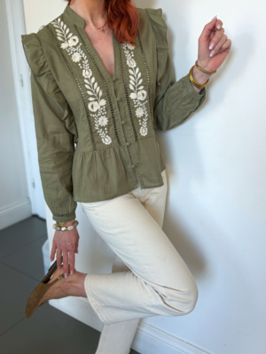 Lisa blouse kaki et broderie