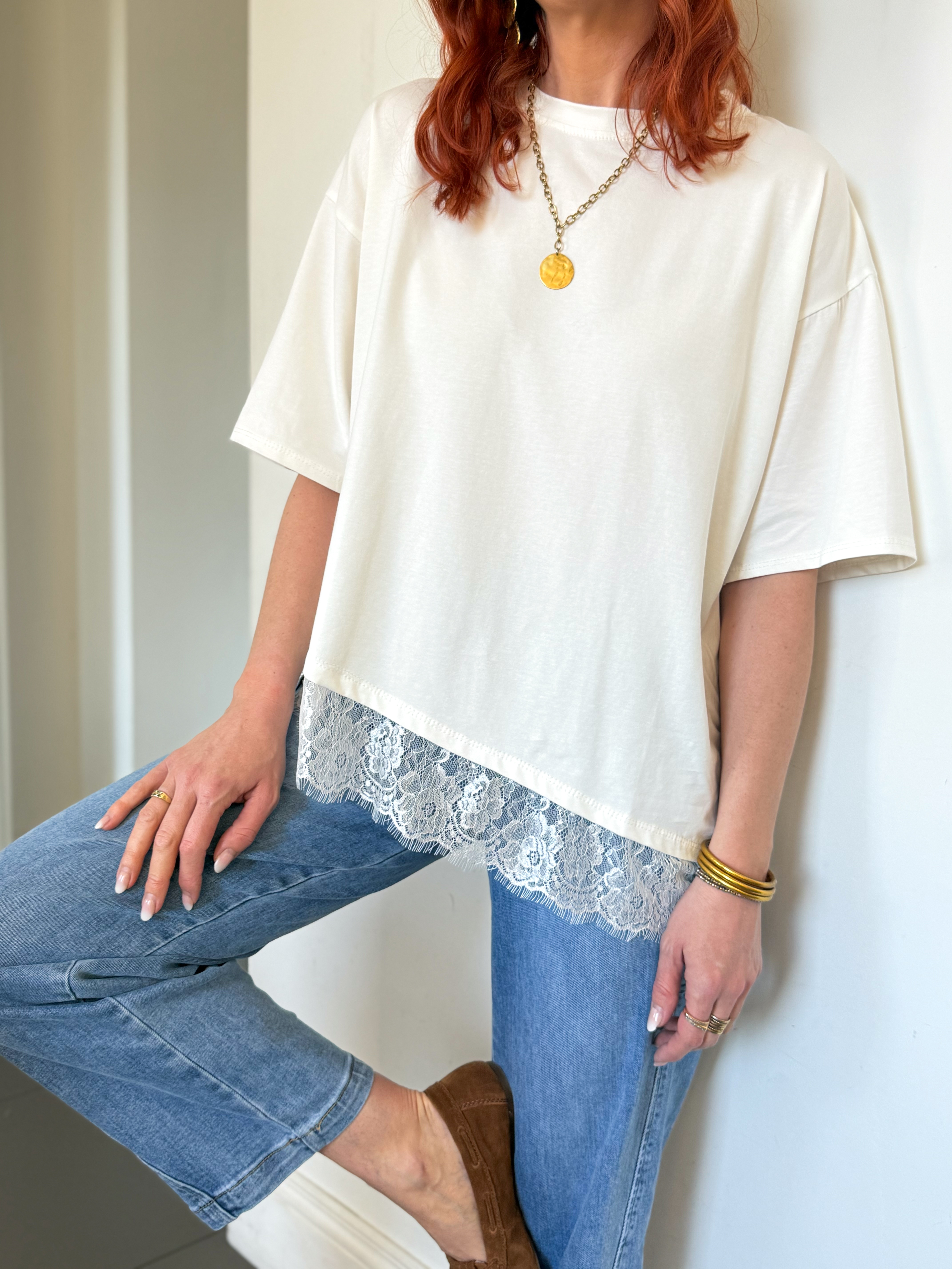 Joy tee shirt dentelle asymétrique