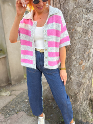 Jonny gilet rayé rose/gris