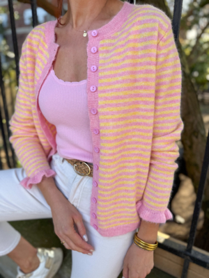 Alban pull rayé rose/jaune