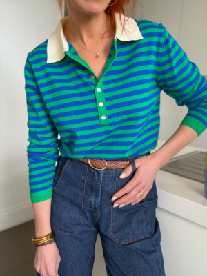 Jules pull fin rayé vert/bleu