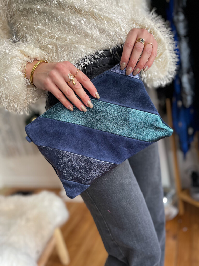 Sac daim et cuir bleu Justine