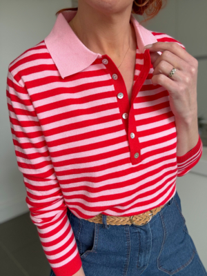 Lucas pull rayé rose/rouge