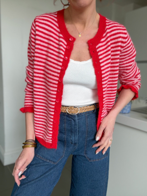 Alban gilet rayé rouge/rose