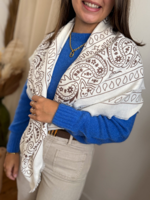 Echarpe écrue et taupe bandana