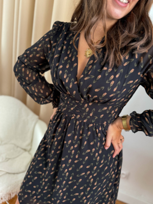 Tulipe robe noire à fleurs