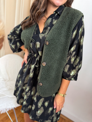 Cleo gilet bouclettes kaki