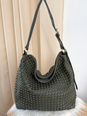 Sac simili cuir tressé kaki