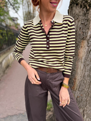 Jules pull rayé jaune/choco
