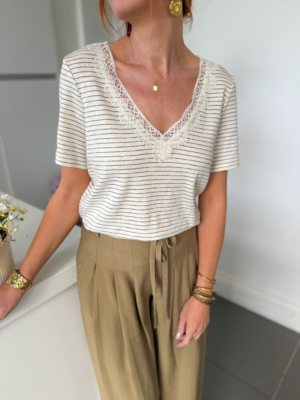 Tiki tee shirt rayé broderie